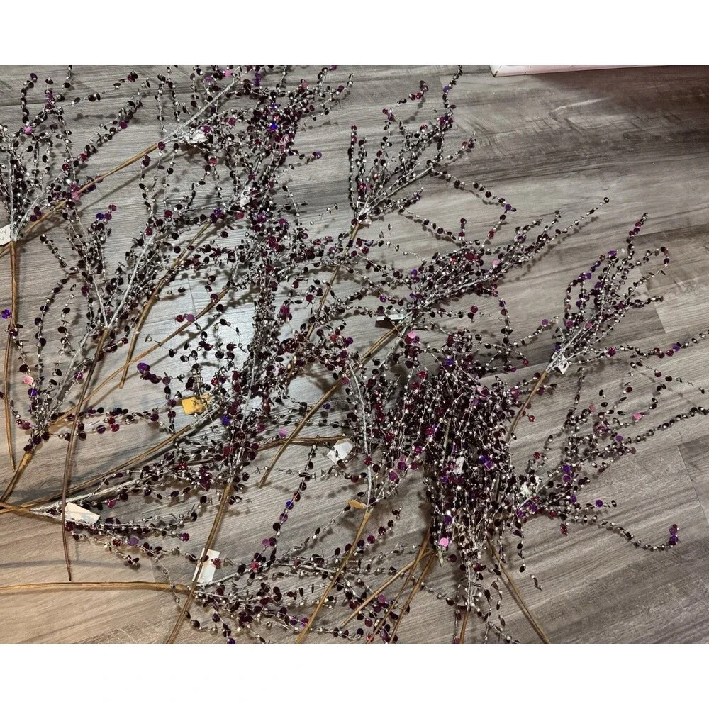 Beaded wire Christmas Tree Picks, purple silver Lot Of 18 Christmas.
